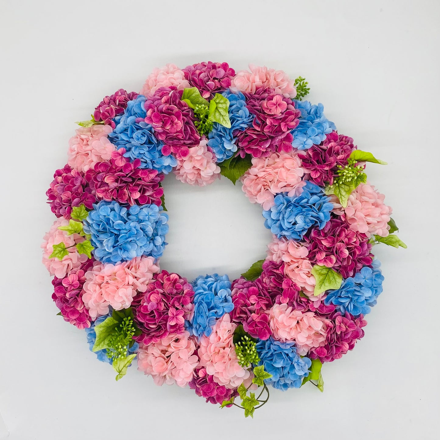 Blue & Pink Real Touch Hydrangea 24” Wreath