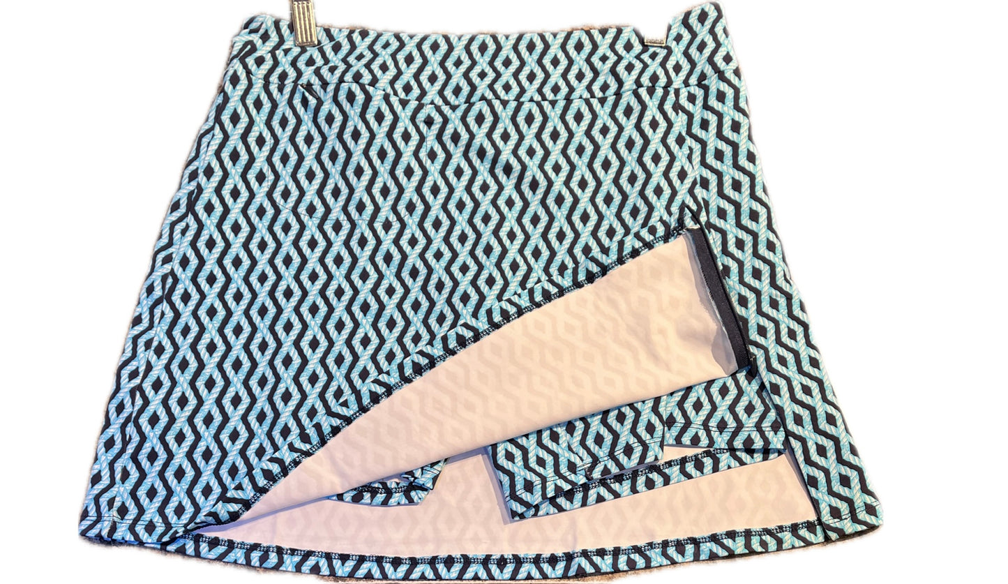 Pull-on Zip Skort-Geometric Blue