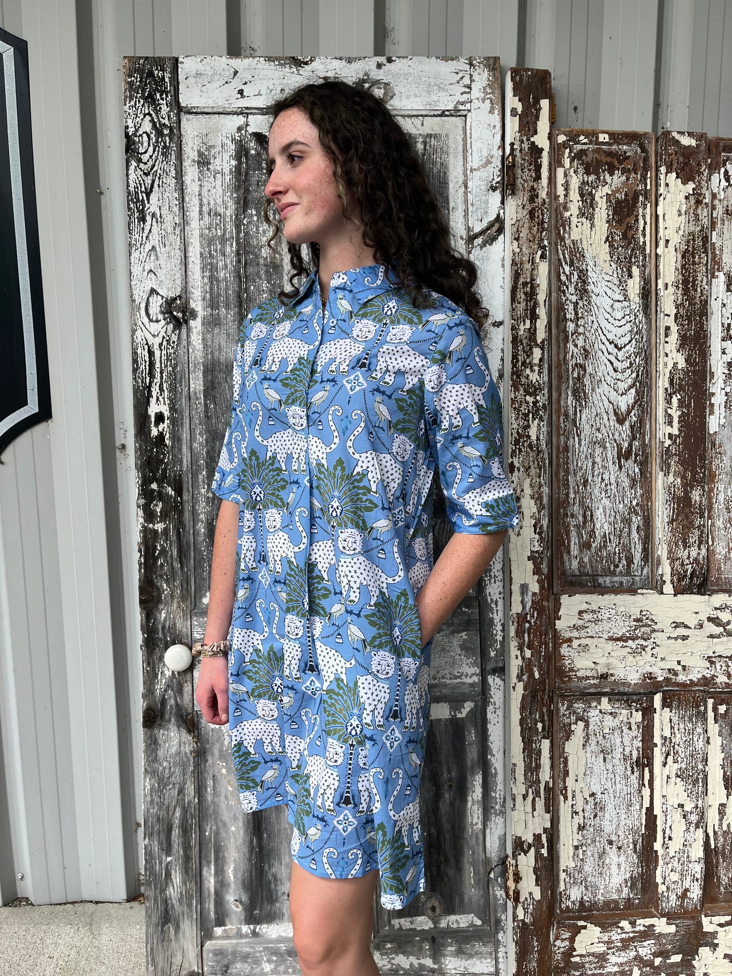 Chatham Dress Blue Ground w Cheetahs