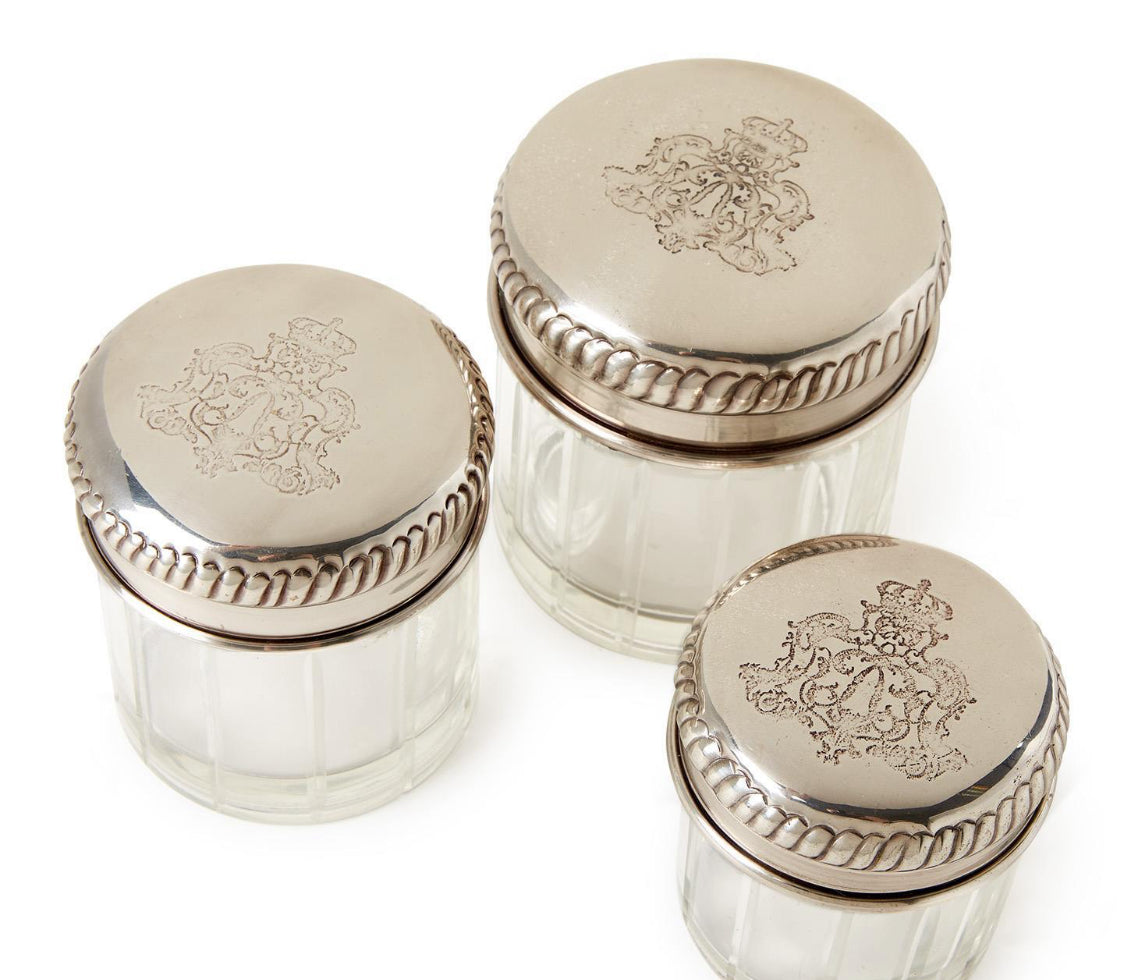 Glass Jars with Decorative Silver Lid-Set of 3