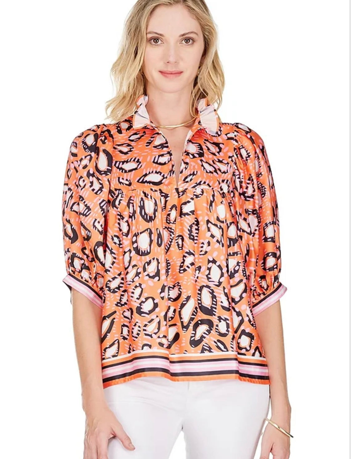 High Neck Top- Abstract Border