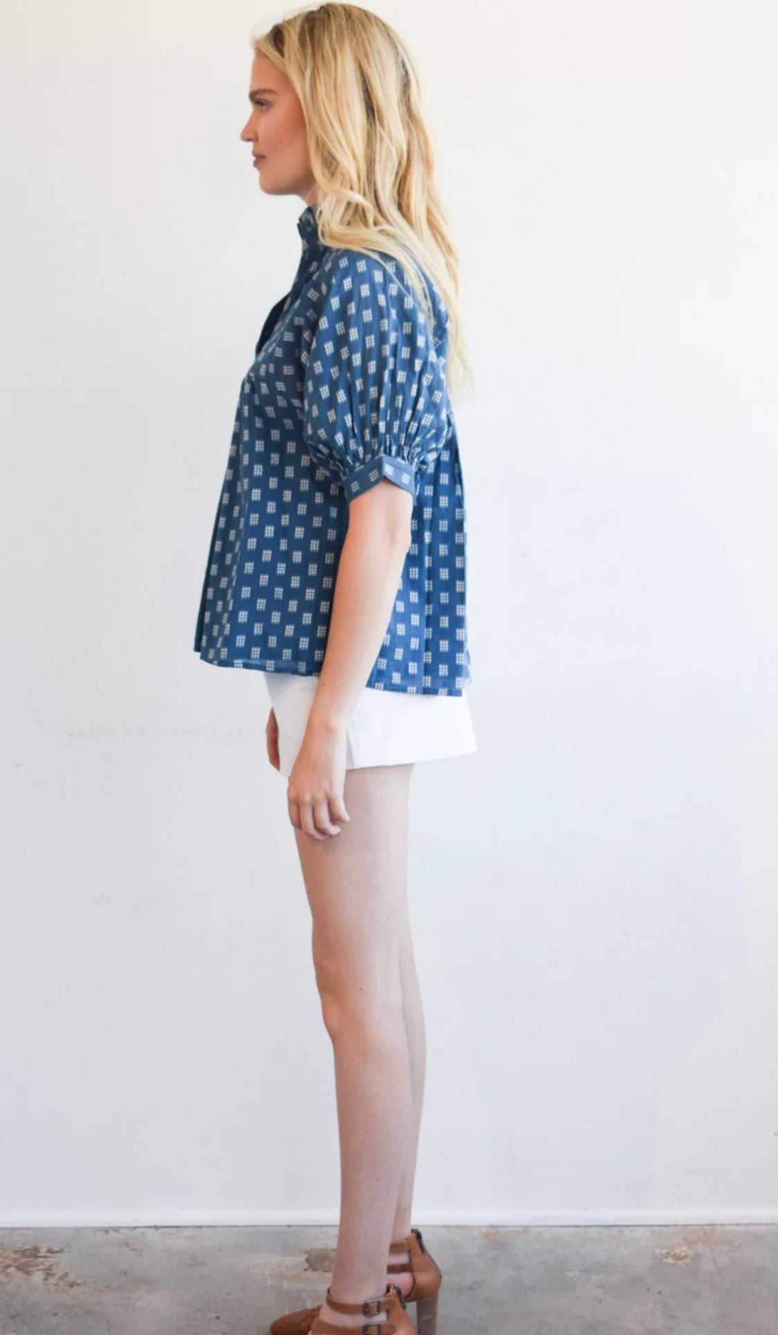 High Neck Top - 9 Dot Prussian