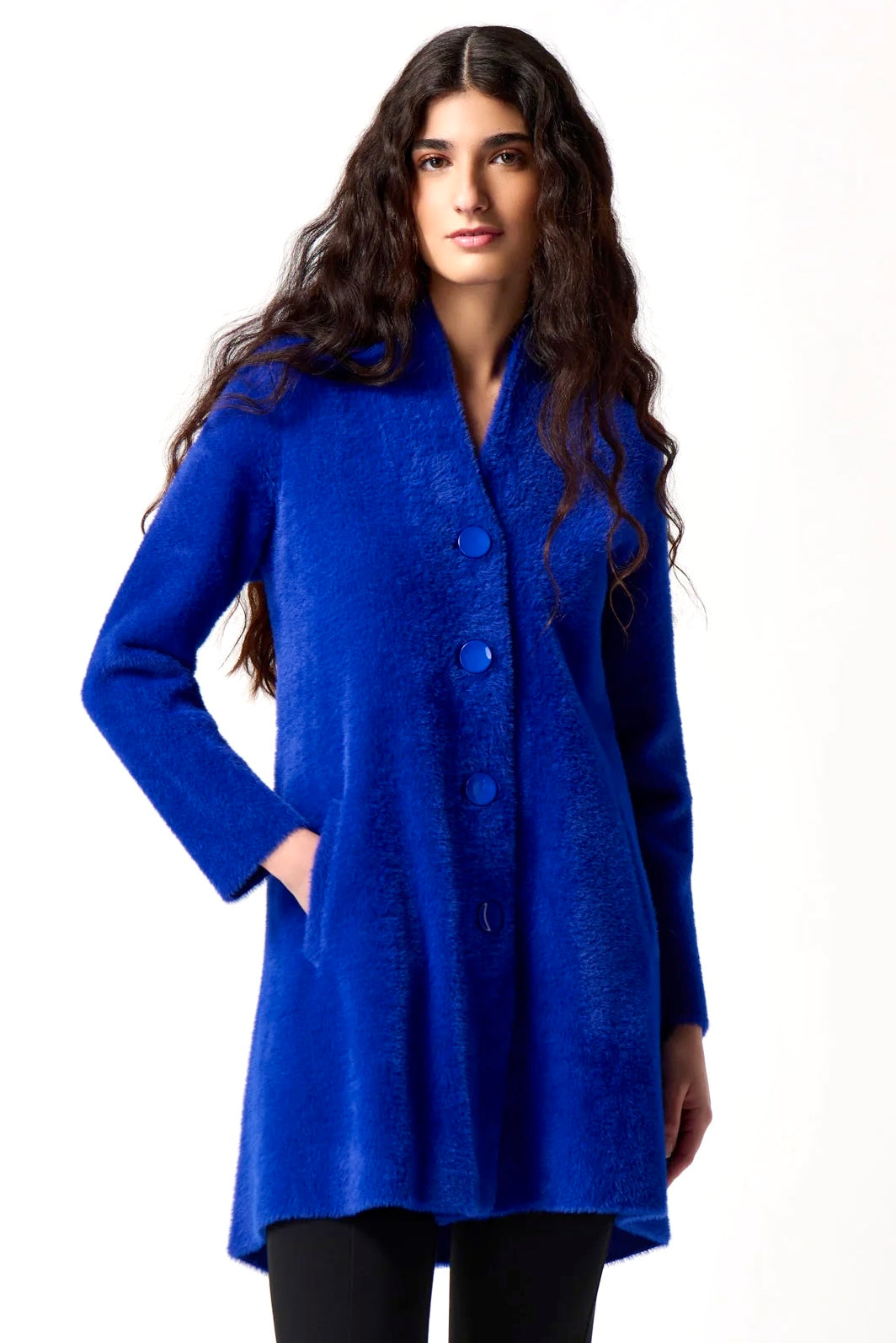 Faux Fur Long Jacket - Blue