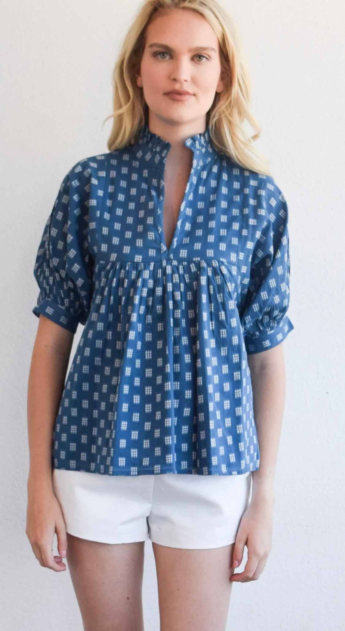 High Neck Top - 9 Dot Prussian