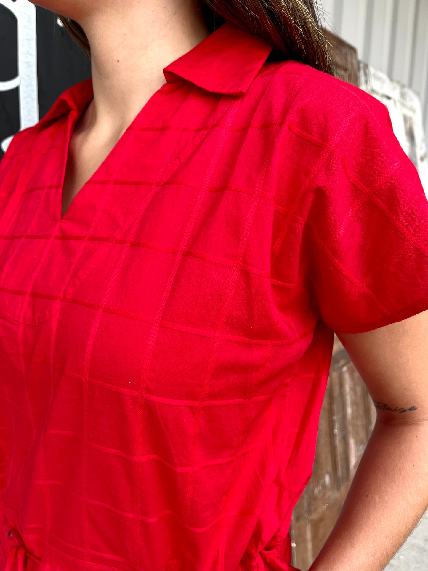 Window Pane Dress - Red