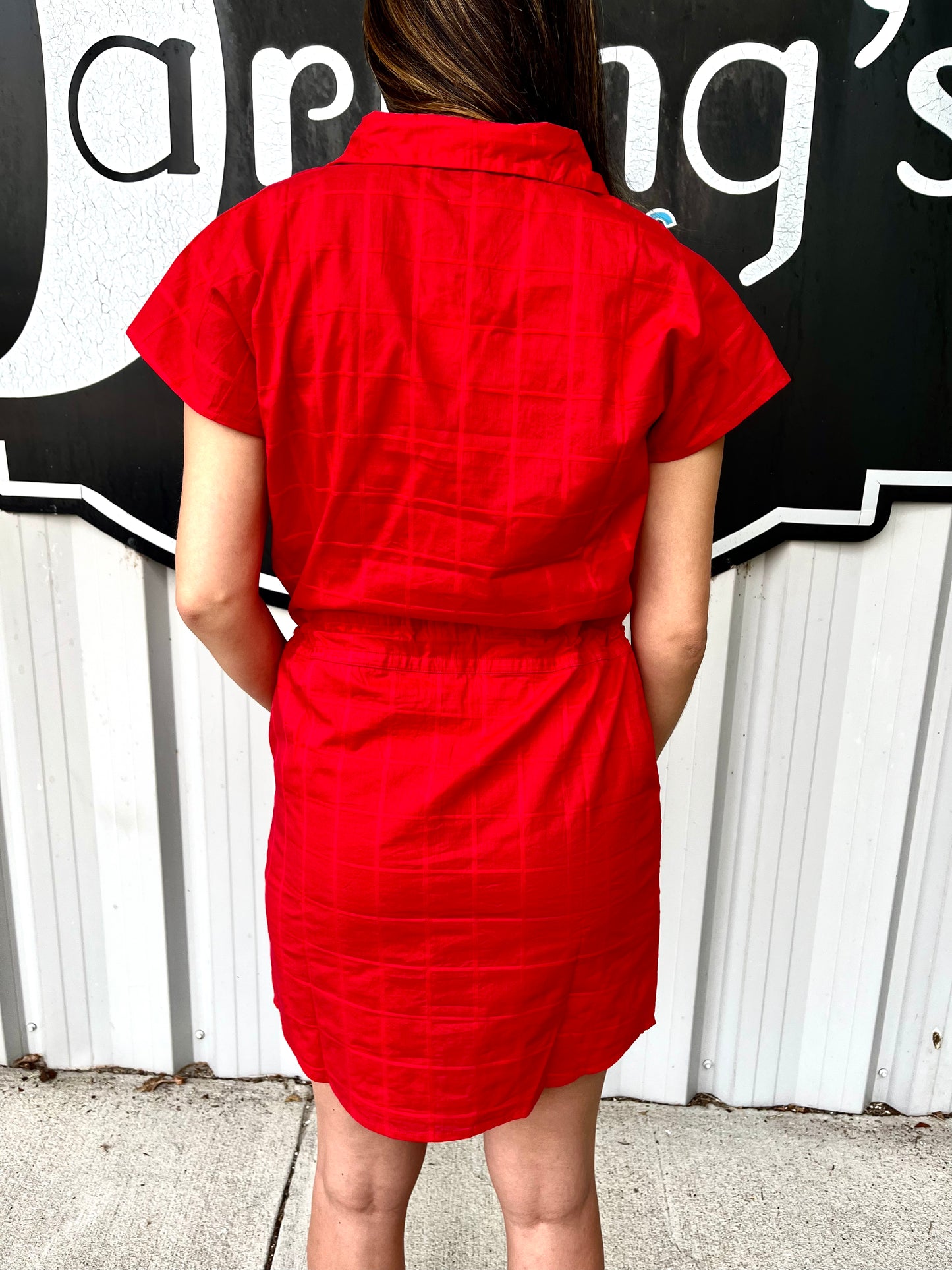 Window Pane Dress - Red