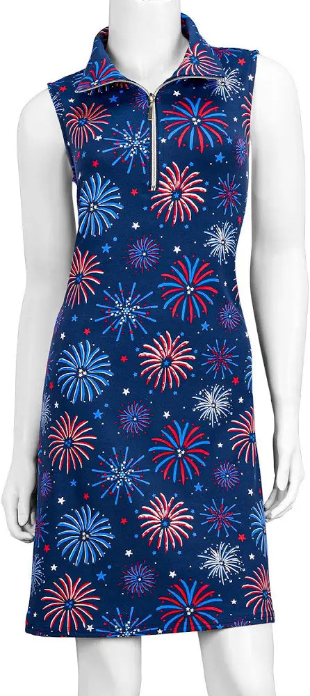 Sleeveless Zip Swing Dress-Fireworks