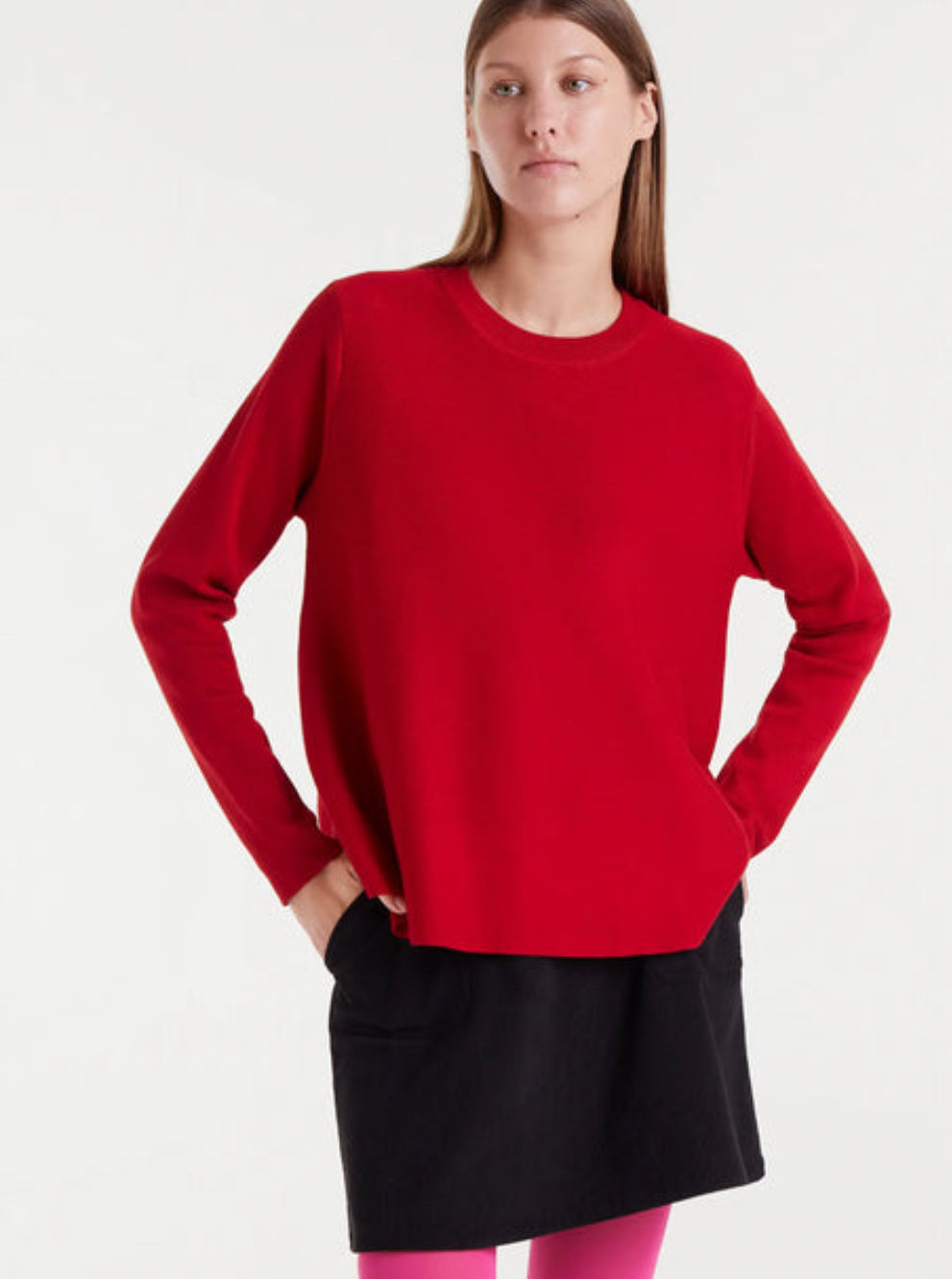 Jersey Crewneck Sweater-Red