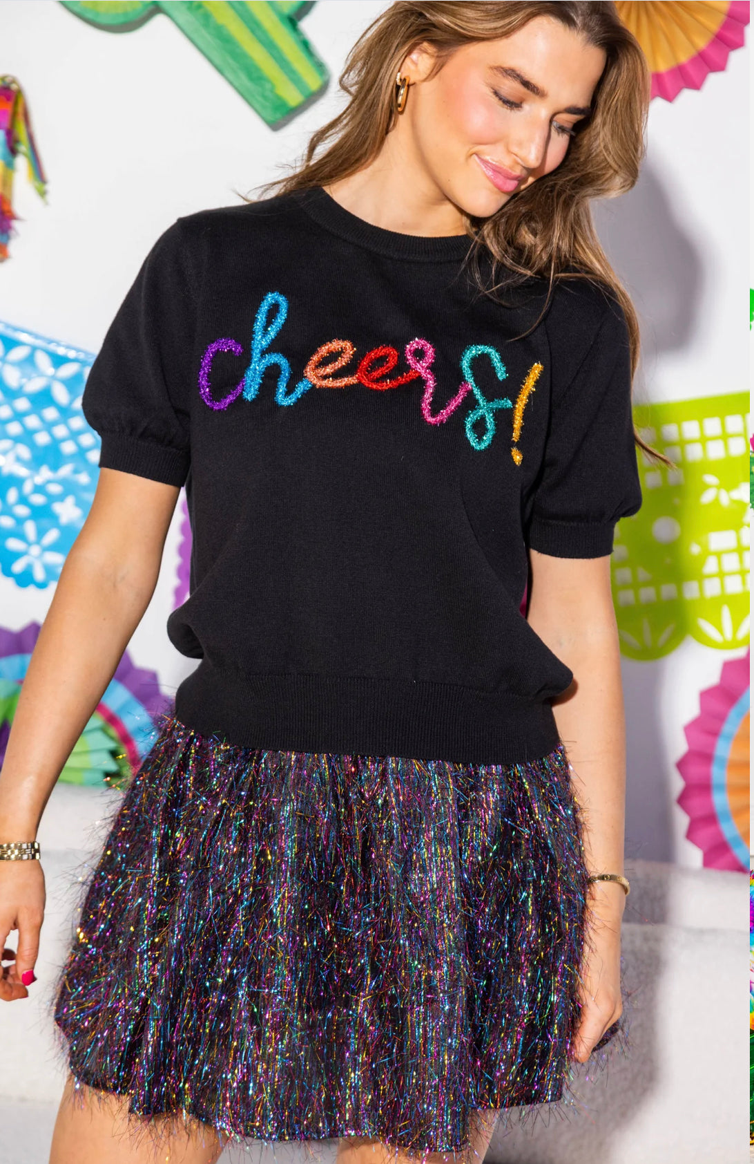 Cheers Short Sleeve Sweater - Black