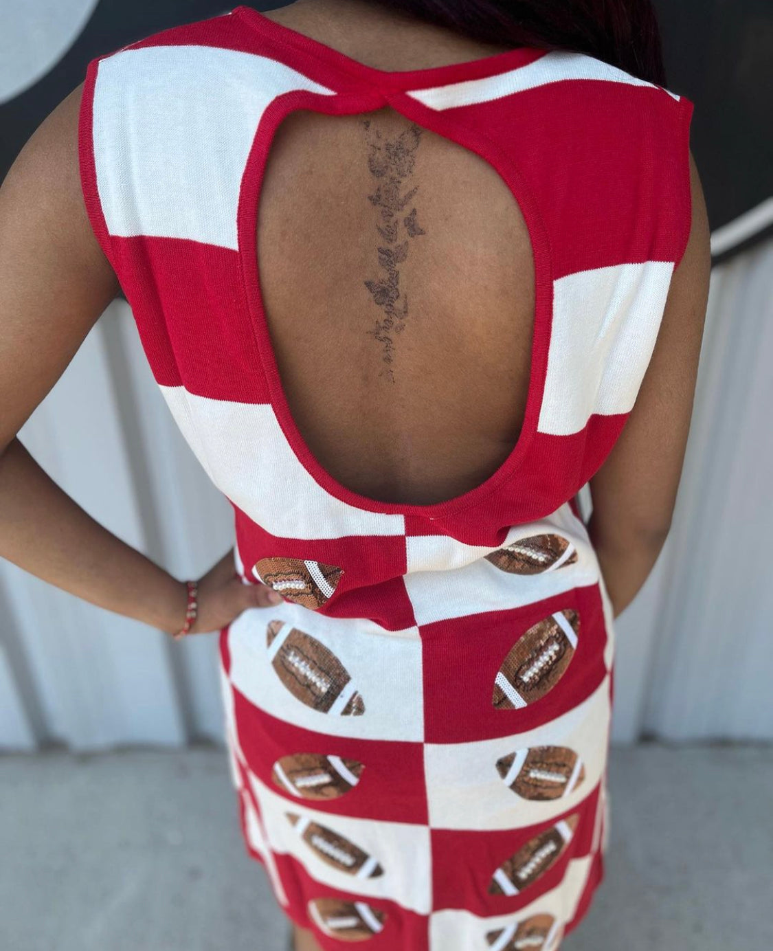 Checkered Football Dress - Red/White
