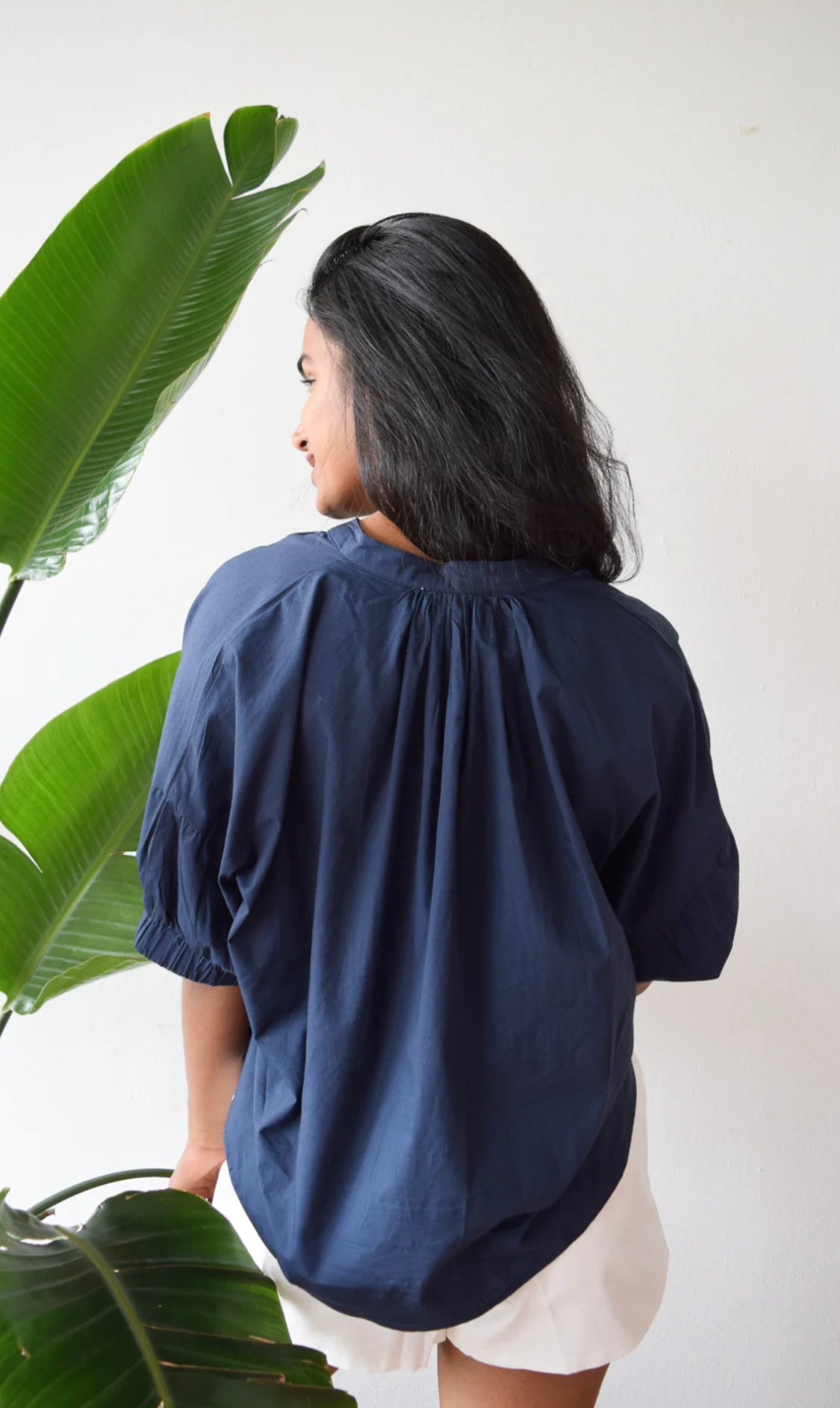 Elastic Sleeve Top - Navy