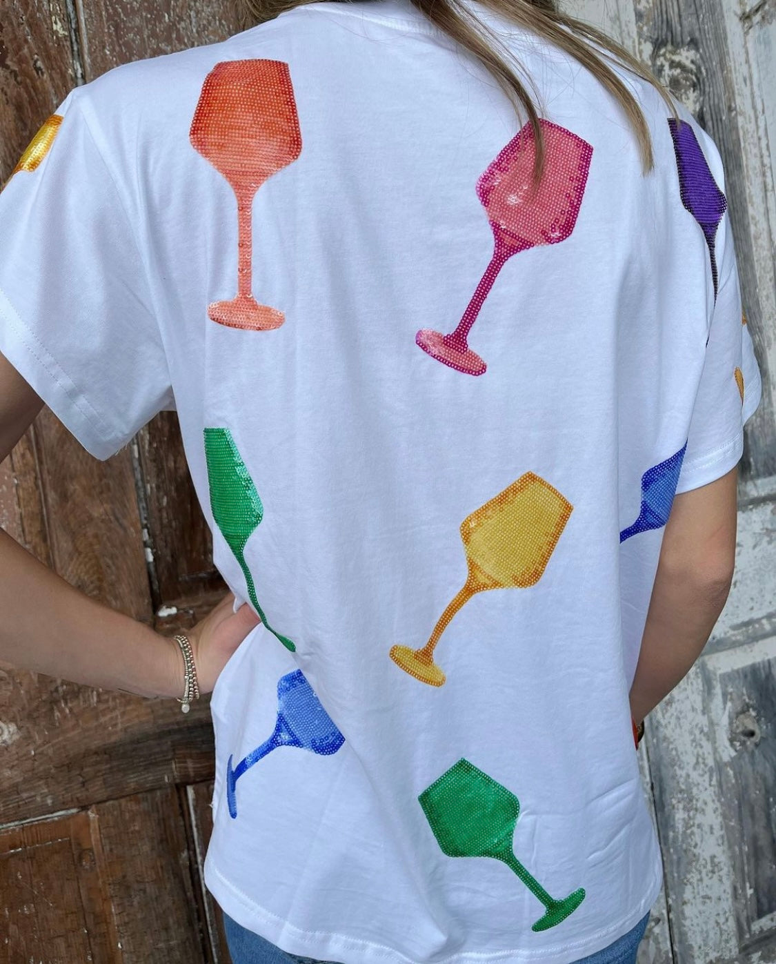 Multi Wine Glass Tee - White