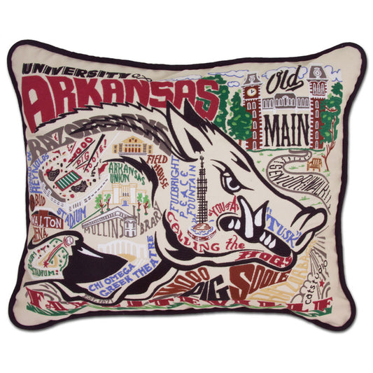 U of Arkansas Hand Embroidered Pillow