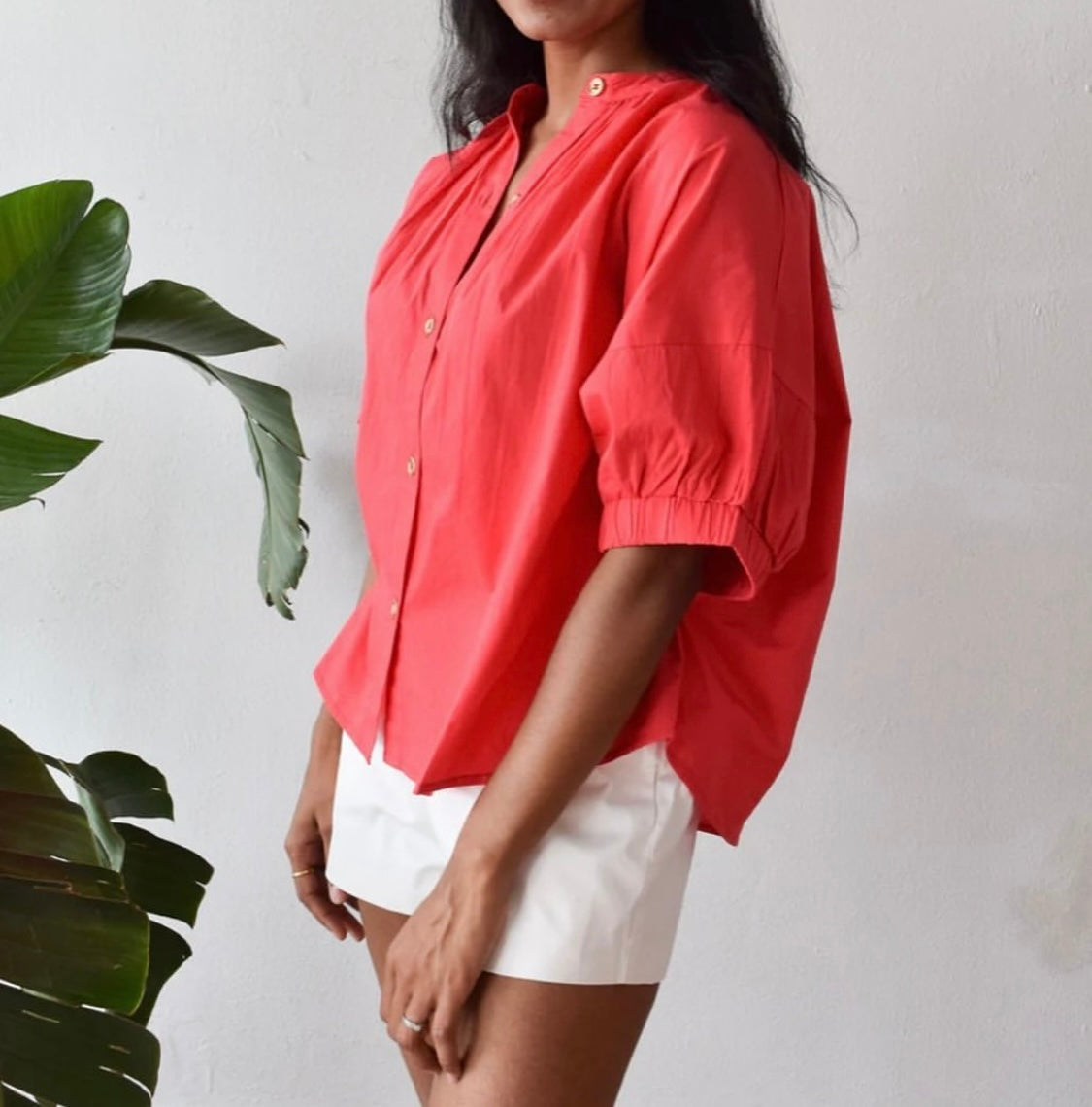 Elastic Sleeve Top -Red