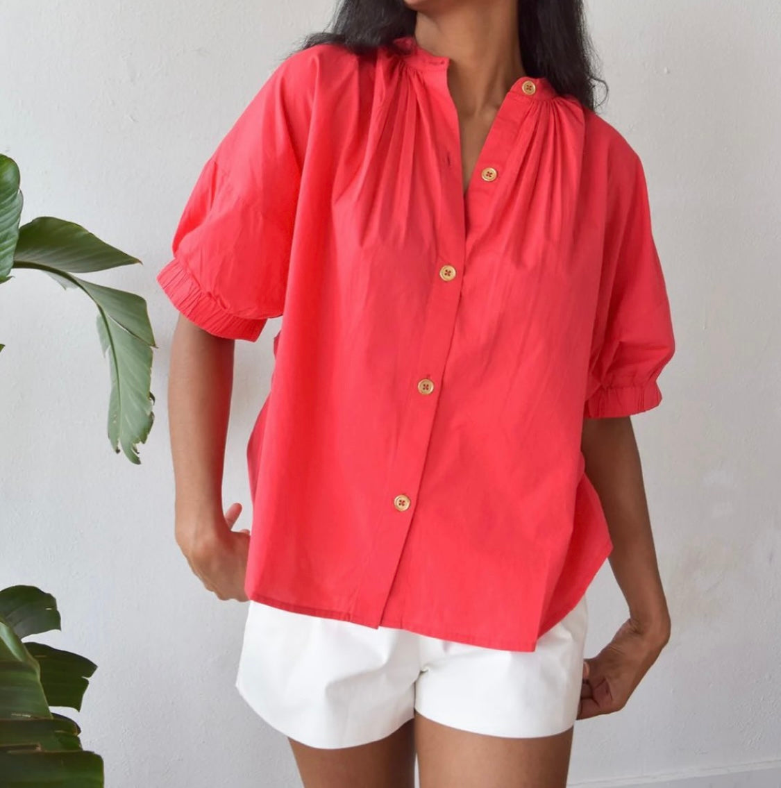 Elastic Sleeve Top -Red