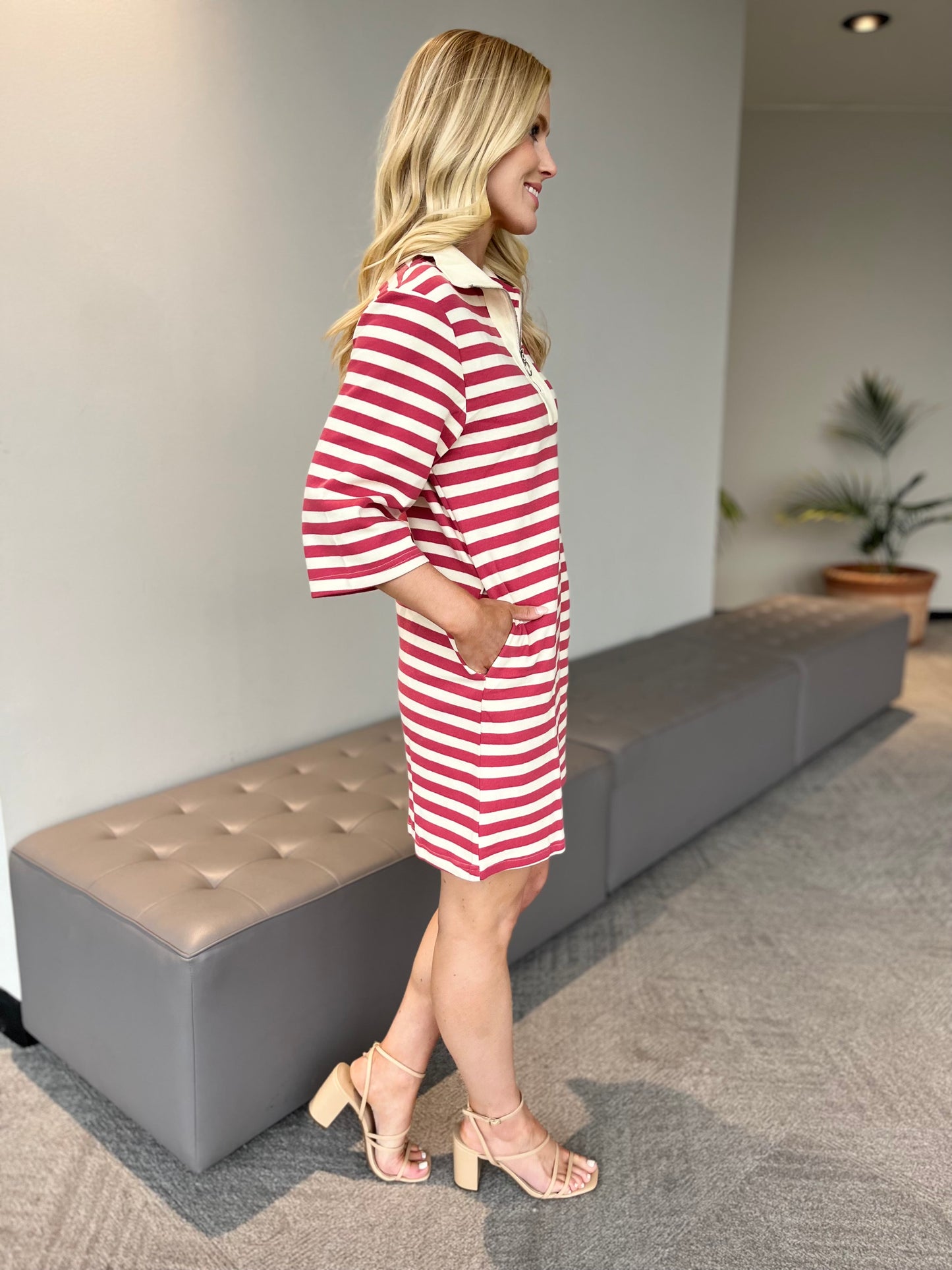 Stripe Dress-Pink/White