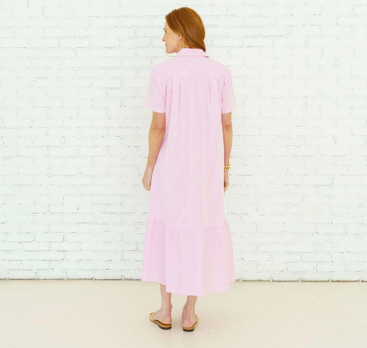 Maddie Dress-Pink/White Stripe