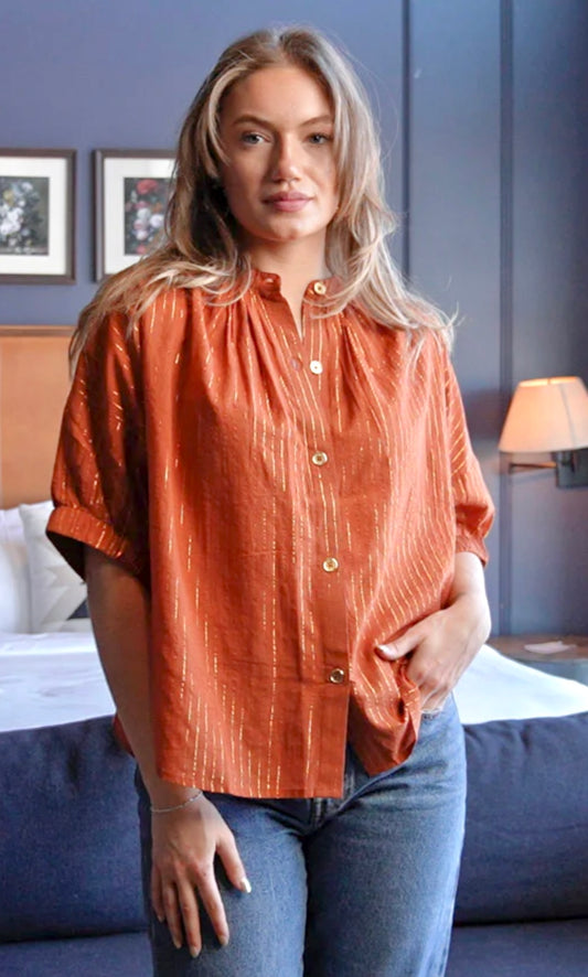 Elastic Sleeve Top - Rust Pin