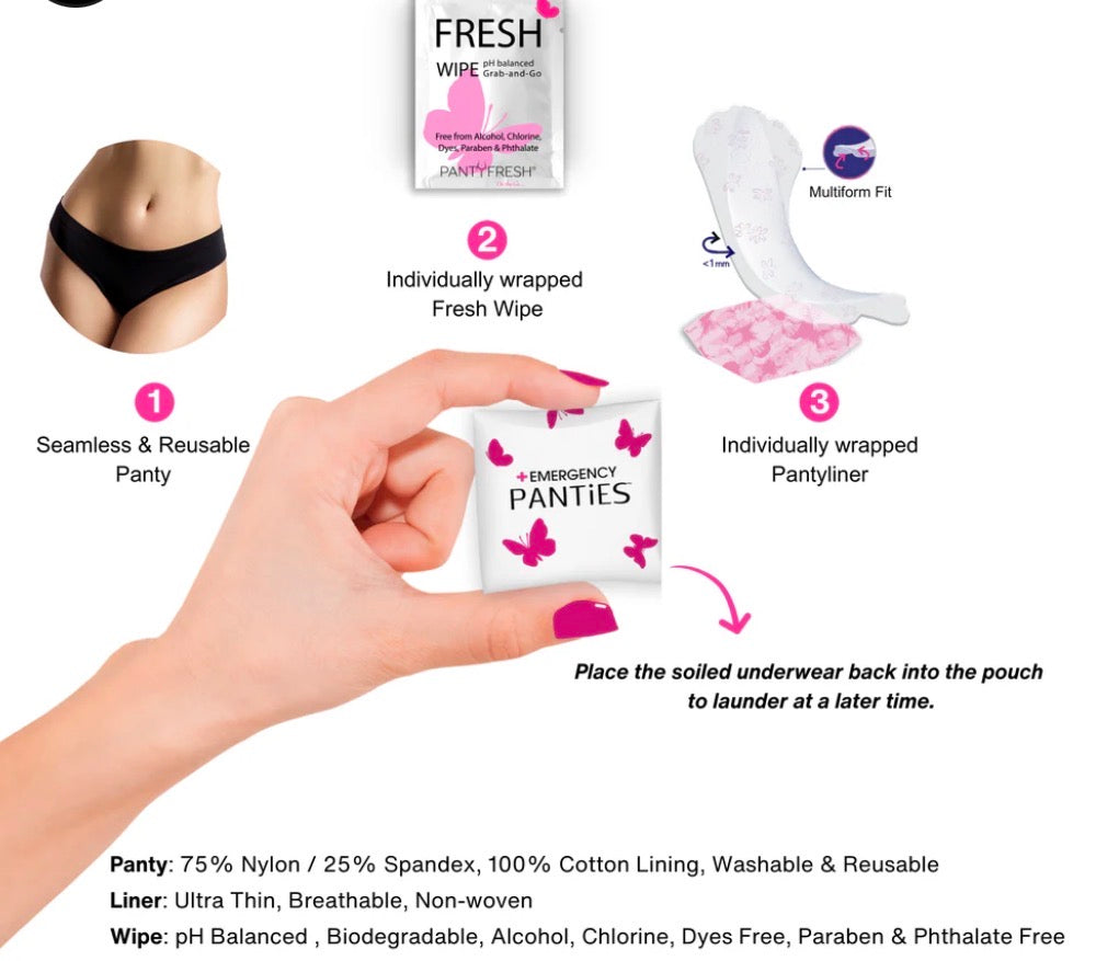 Women’s Emergency Underwear Kit – Black Bikini One Size S–XL