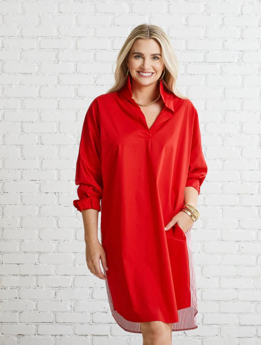 Preppy Gameday Back Stripe Dress Red | Caryn Lawn Preppy Gameday Back Stripe Dress Red | Caryn Lawn