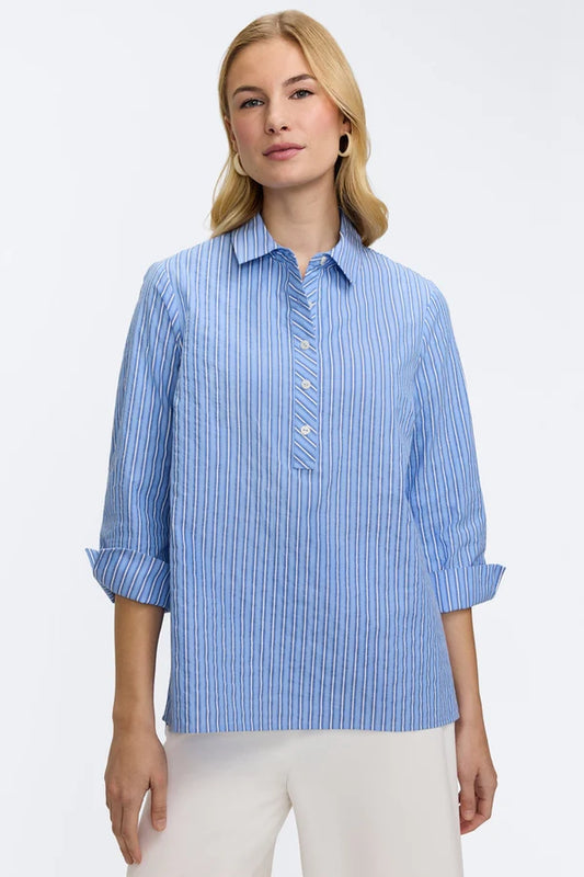 3/4 Sleeves Poppy Shirt-Blue