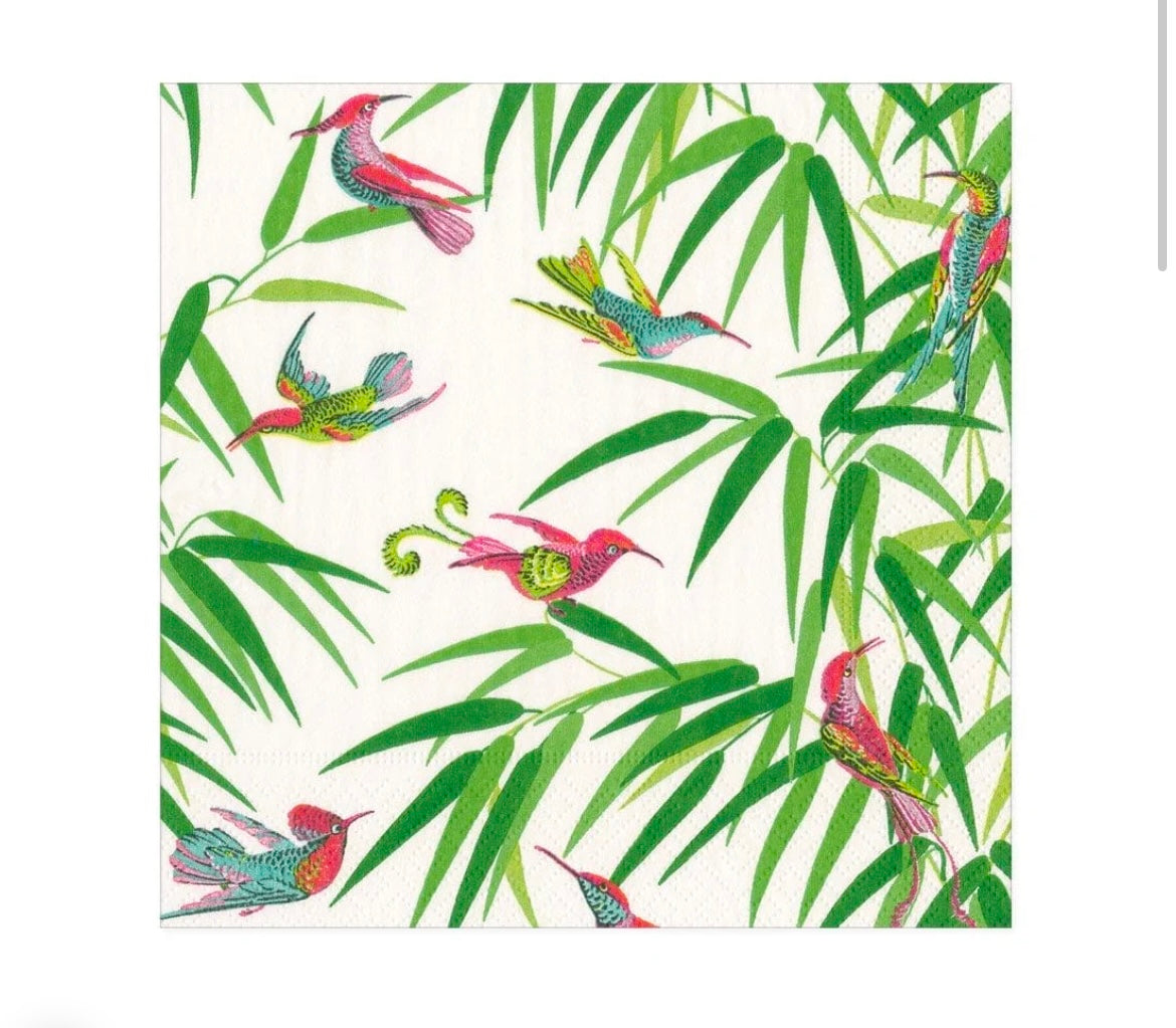 Birds in Paradise Paper Luncheon Napkins in White - 20 Per Package