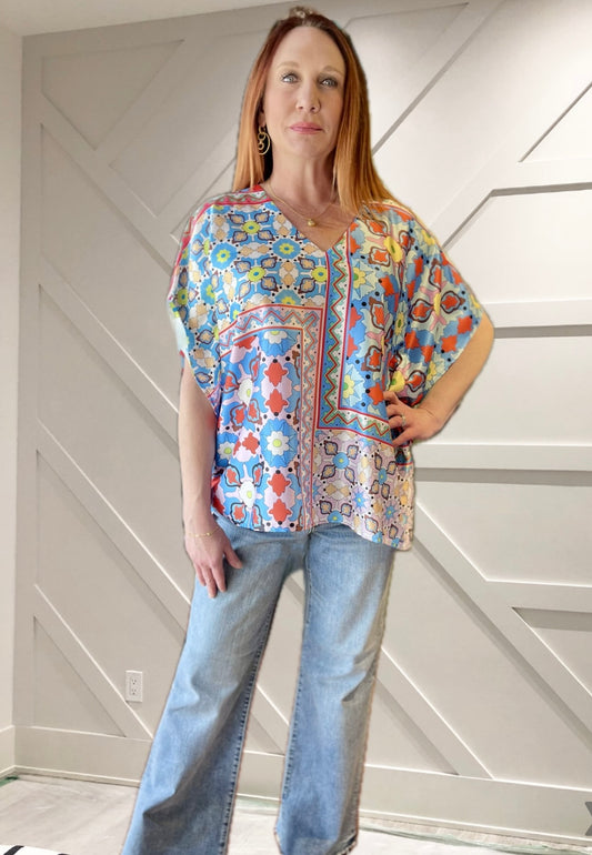 V Neck Pullover - Abstract Art