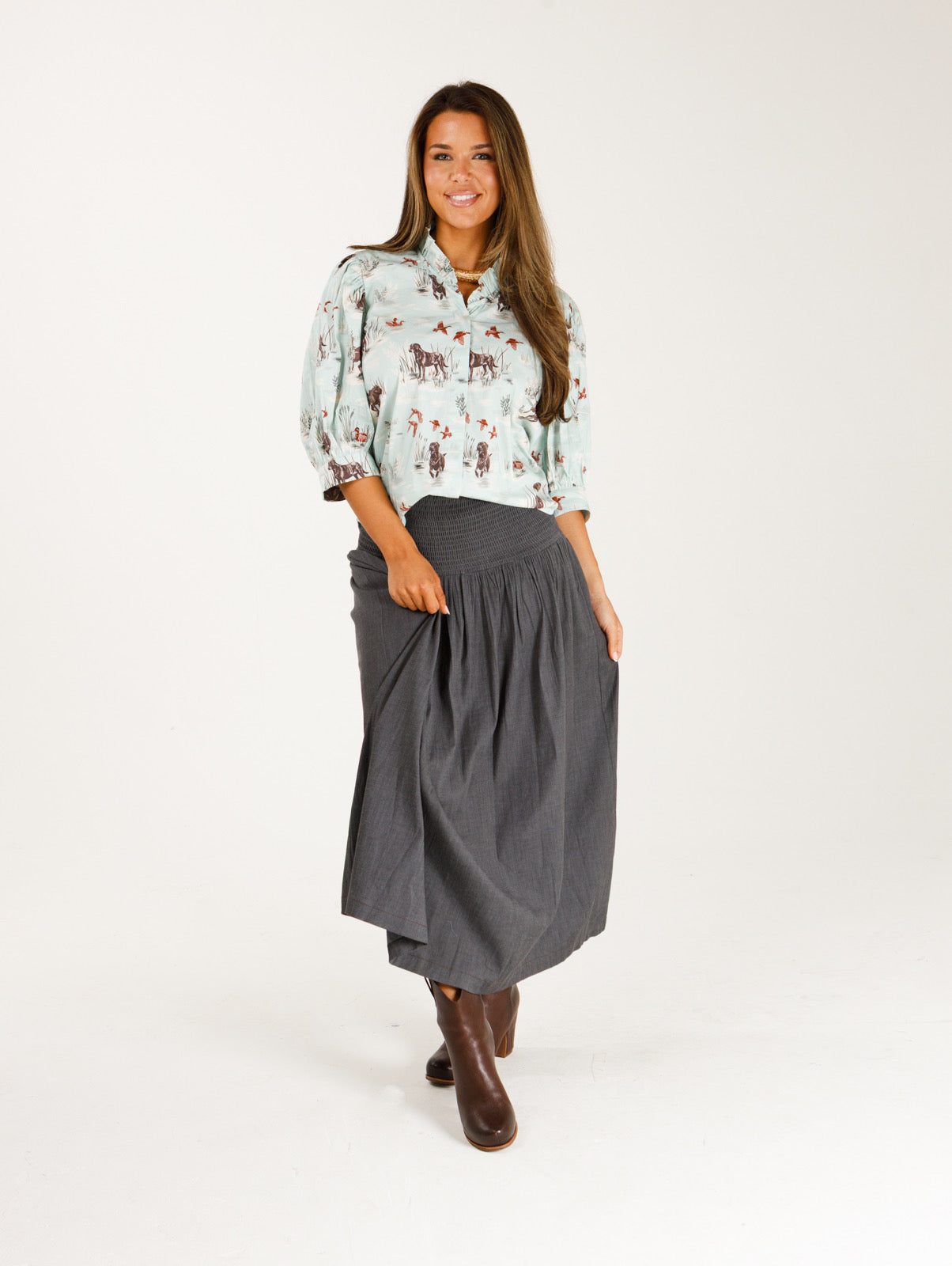 Laura Top Stretch Poplin Dogs and Drakes