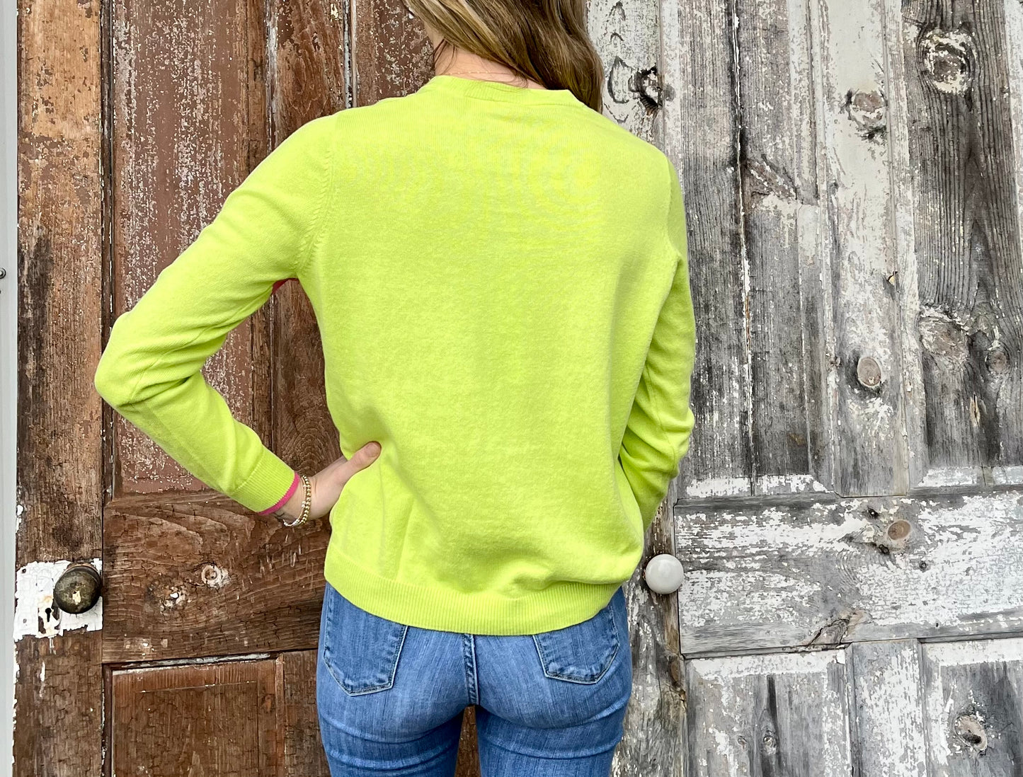 Patch Heart Sweater - Lime Green