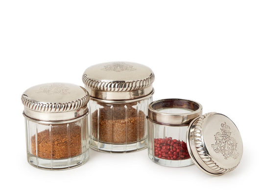 Glass Jars with Decorative Silver Lid-Set of 3