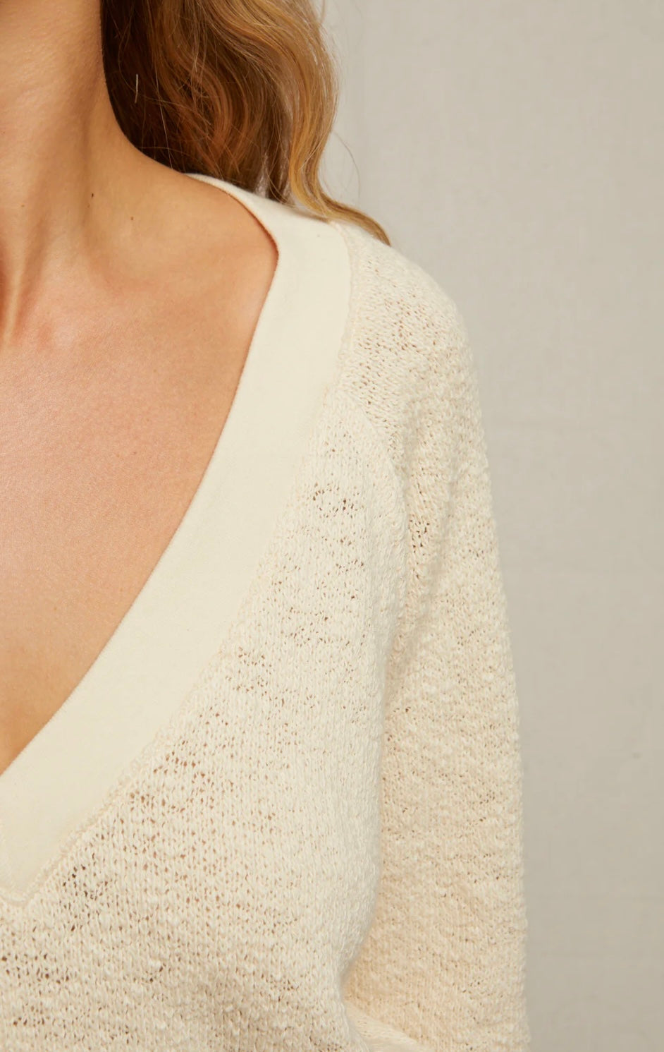 Nicolette V Neck Sweatshirt-Natural