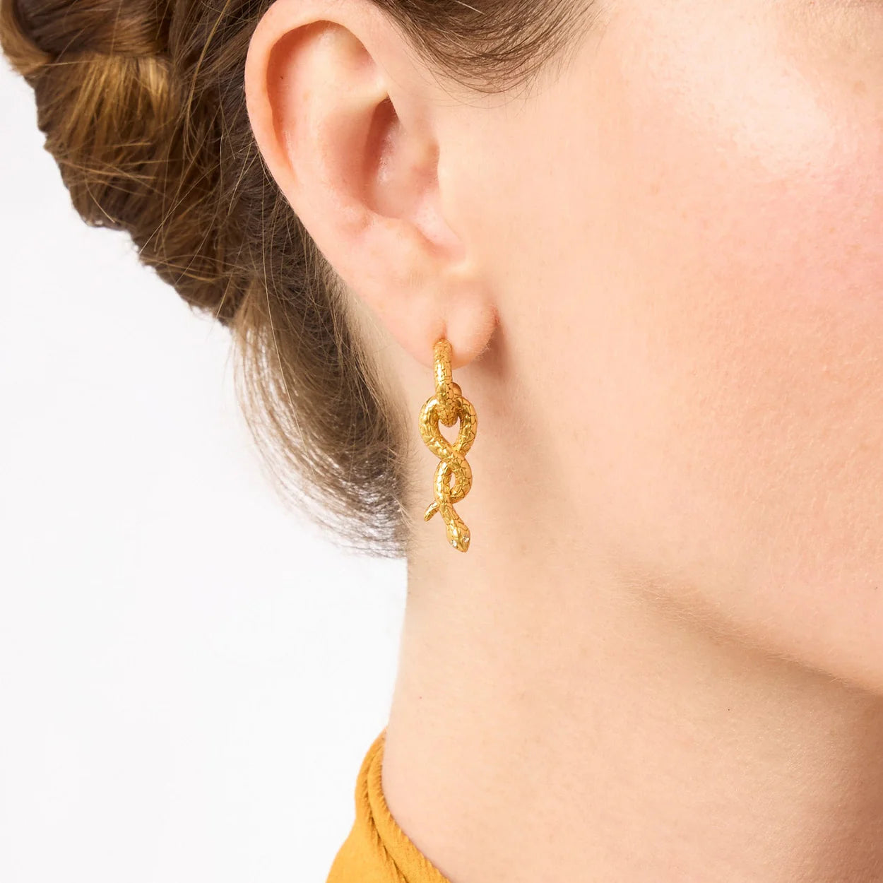 Snake Hoop & Charm Earrings-Gold