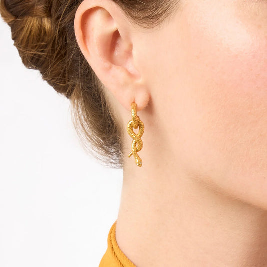 Snake Hoop & Charm Earrings-Gold