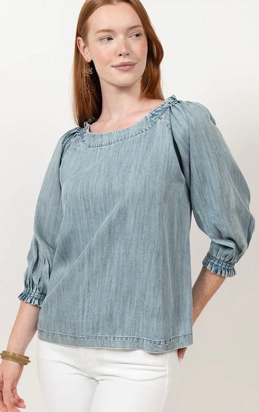 Tuck Denim Top - Indigo