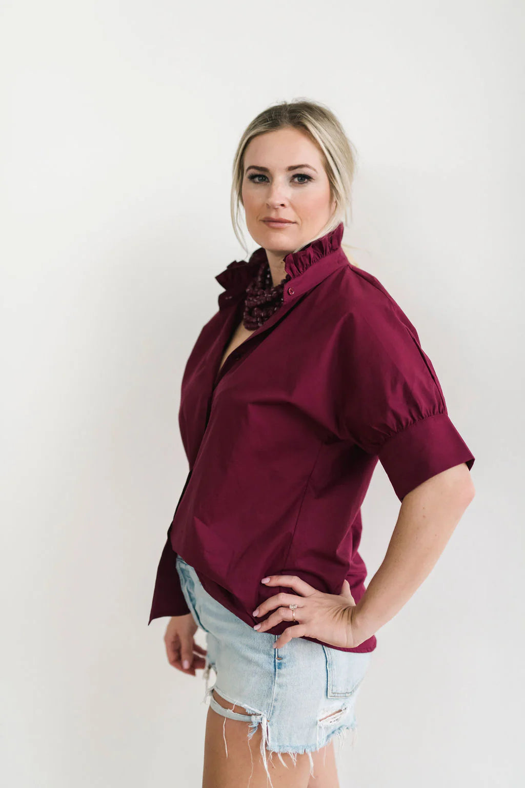 Things To Ruffle Short Sleeve Ruffle Shirt – Darling's Fine Things