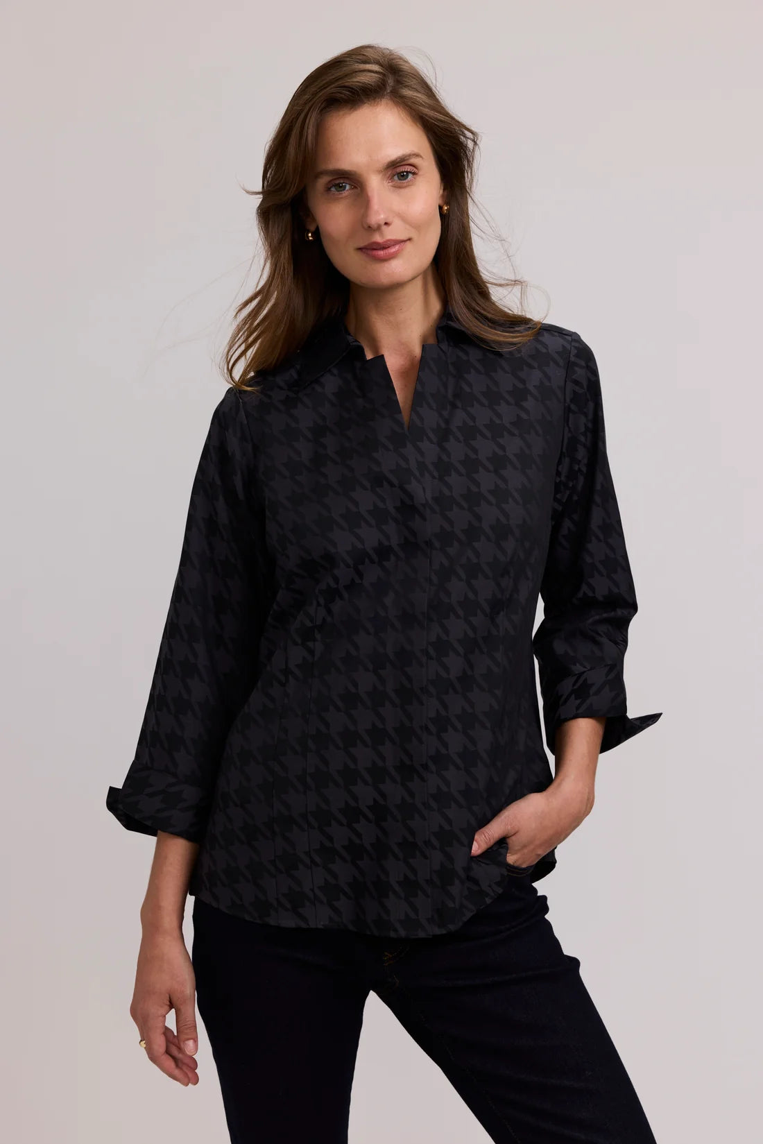Taylor Houndstooth 3/4 Sleeve Shirt