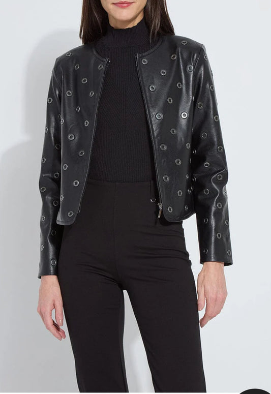 Geneva Grommet Vegan Leather Jacket -Black