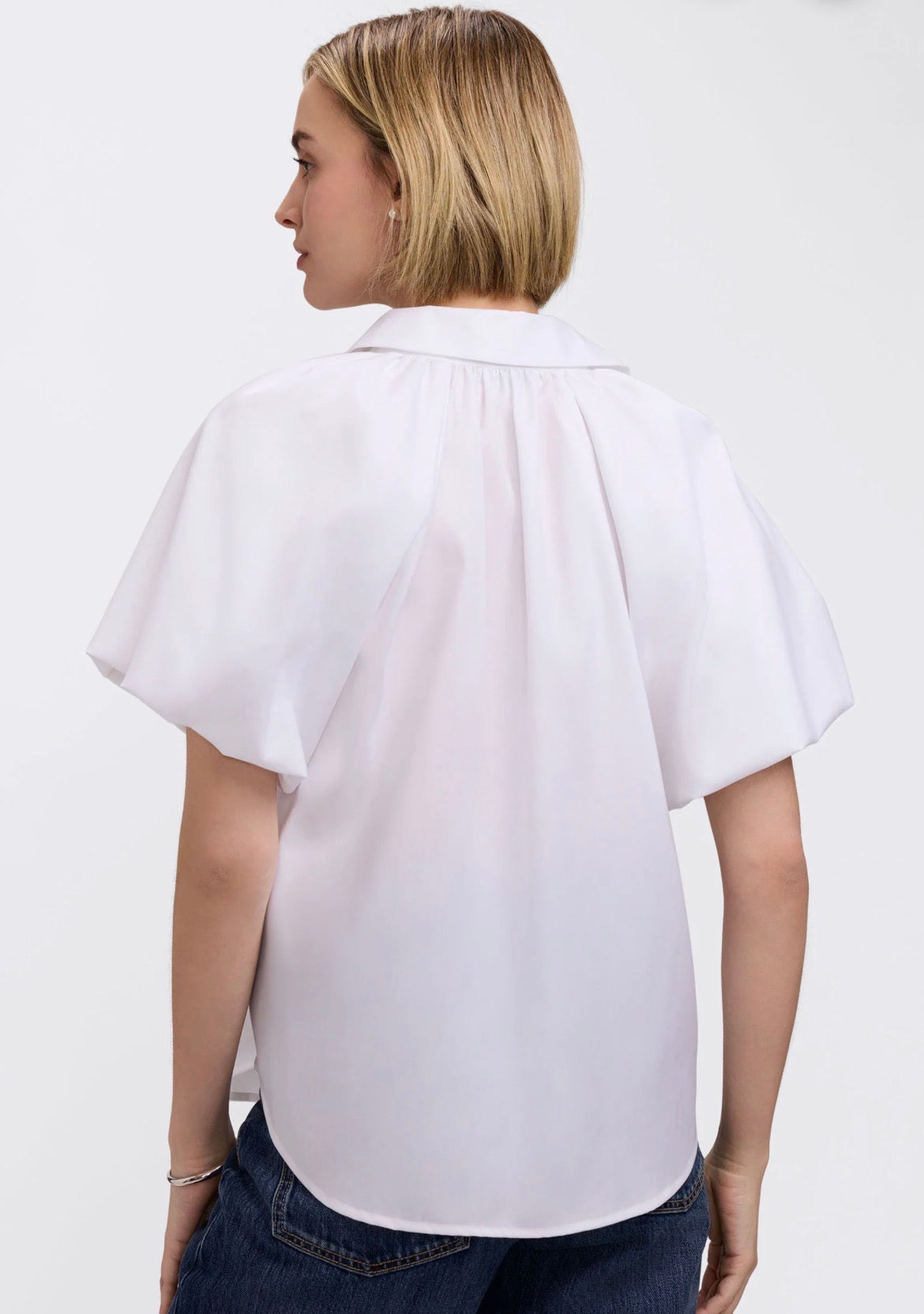 Paula Solid Puff Sleeve Top-White