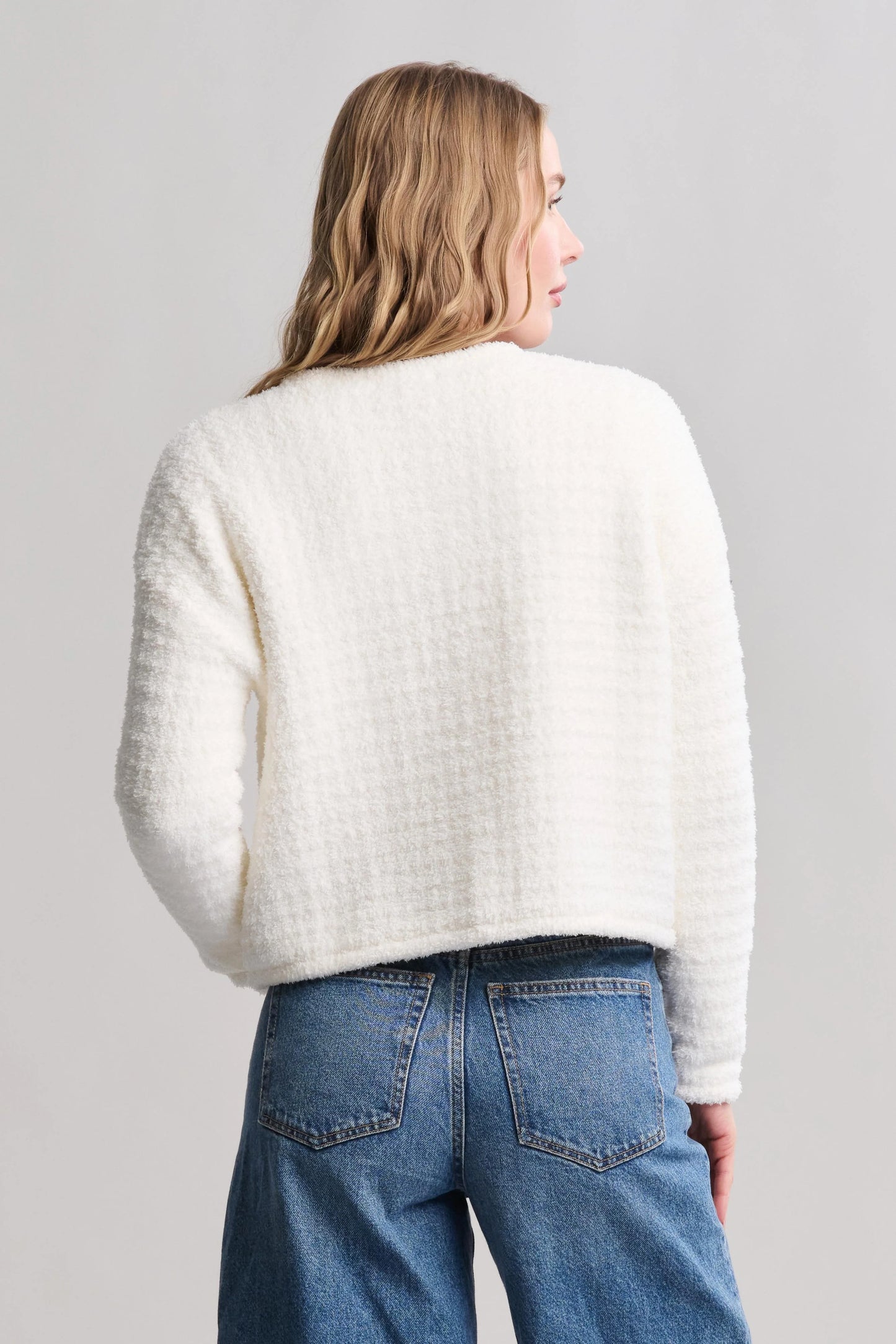 CozyChic Textured Button Front Cardigan-Pearl