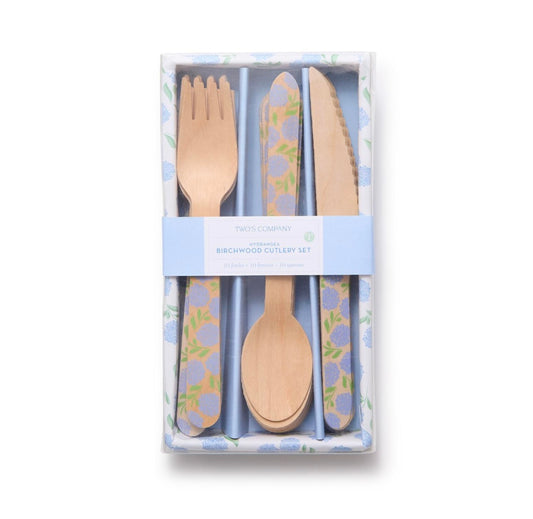 Hydrangea Birchwood Cutlery Set