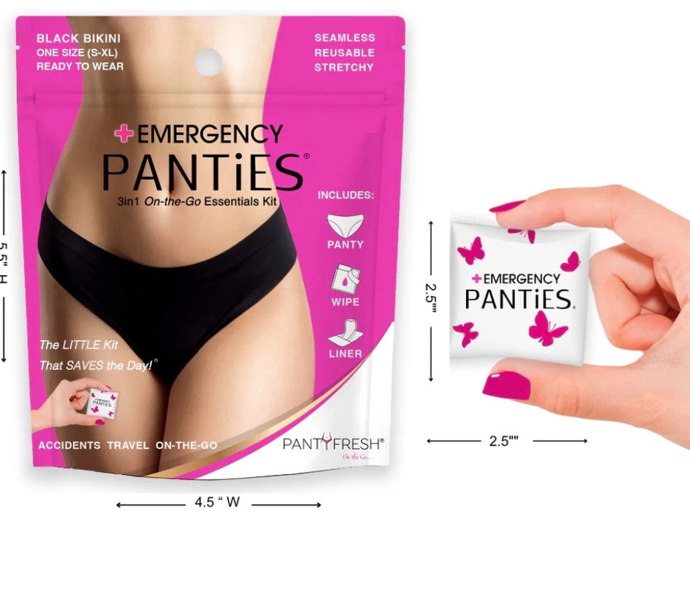 Women’s Emergency Underwear Kit – Black Bikini One Size S–XL