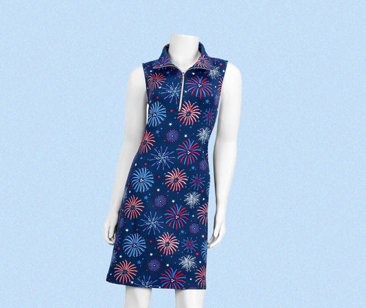 Sleeveless Zip Swing Dress-Fireworks