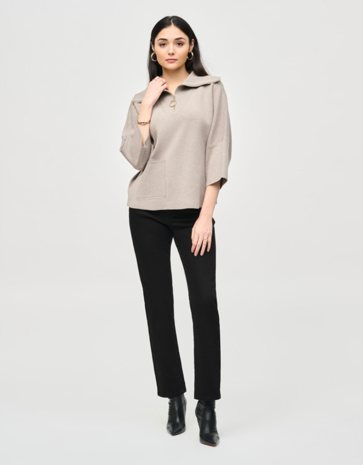 JACQUARD ZIPPED COLLAR SWEATER