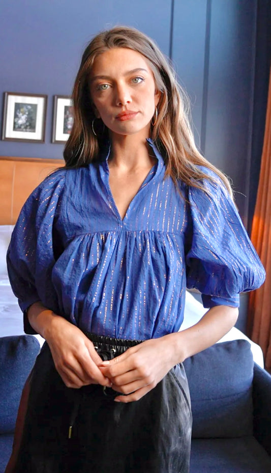 High Neck Top - Colbalt Pin