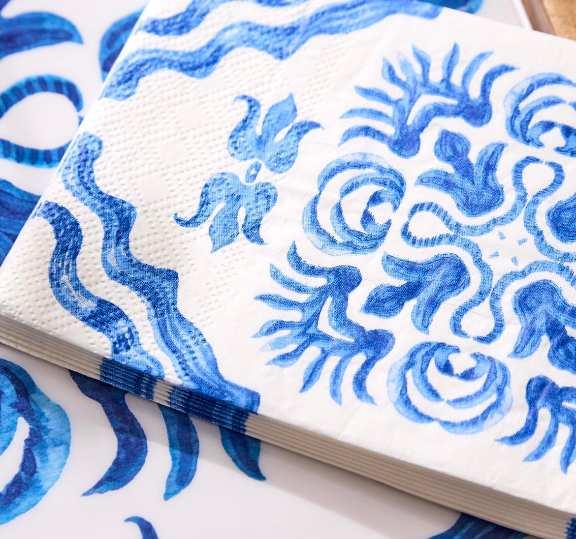 BLUE BLOCK PRINT PAPER GUEST TOWEL