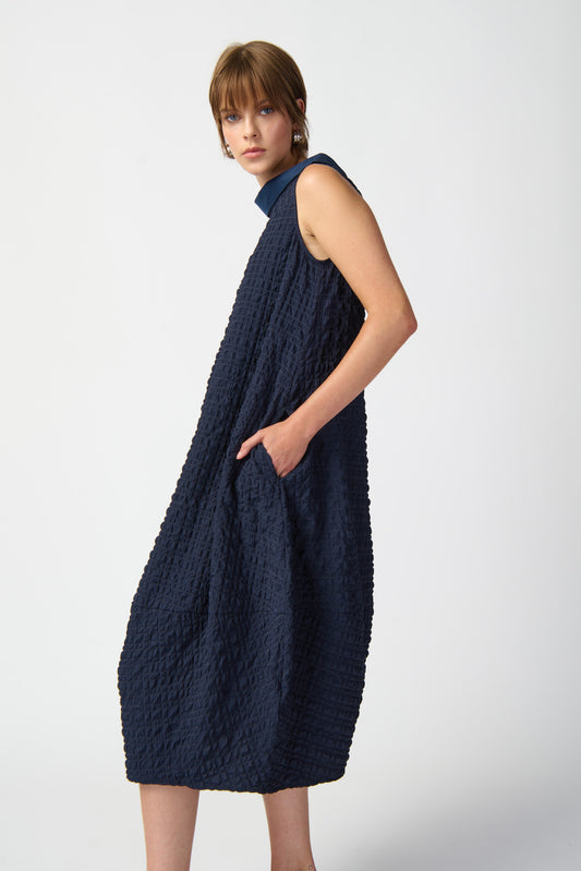 Textured Woven Sleeveless Cocoon Dress - Midnight Blue