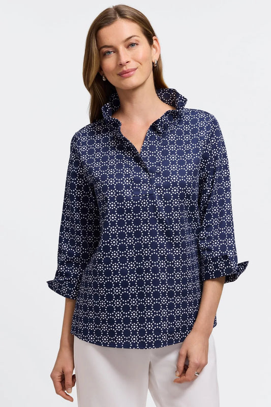 Tammy Geo Circles 3/4 Sleeve Popover Shirt