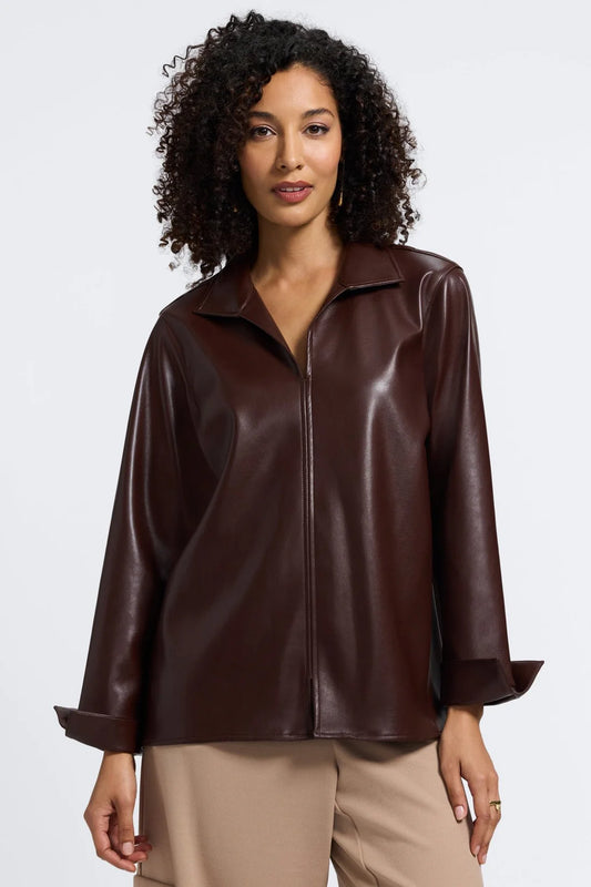 Faux Leather V Neck Top