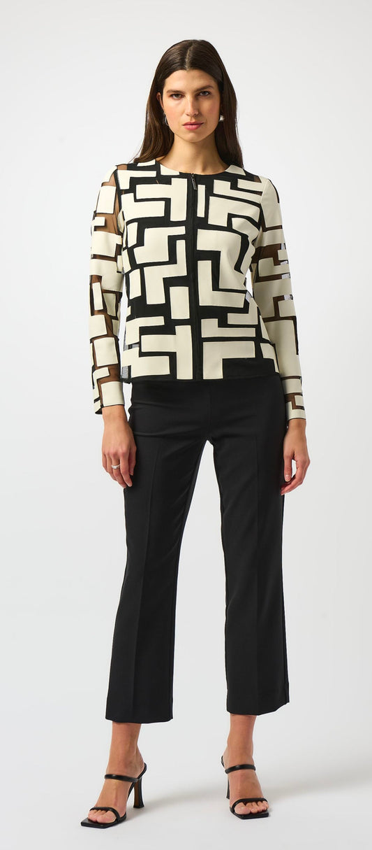 Leatherette Fitted Jacket-Vanilla/Black