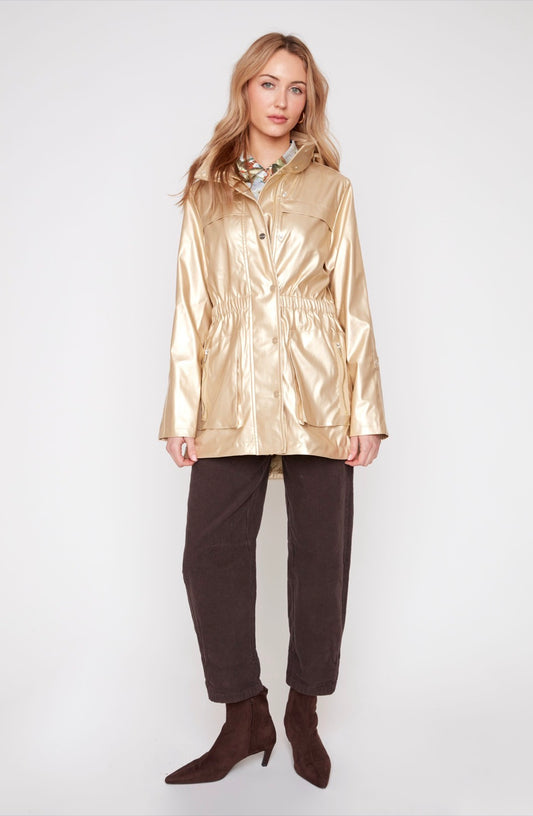 Anorak Jacket - Gold Metallic Waterproof Hooded Raincoat